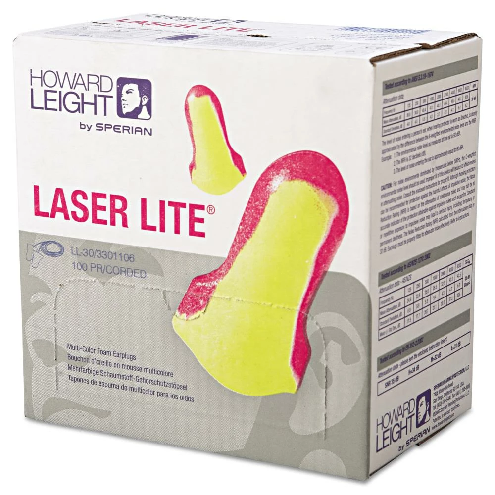 Howard Leight Hearing Protection LL-30 Laser Lite Single-Use Earplugs, Corded, 32NRR, Magenta/Yellow, 100 Pairs 3 Howard Leight Hearing Protection LL-30 Laser Lite Single-Use Earplugs, Corded, 32NRR, Magenta/Yellow, 100 Pairs - Image 3