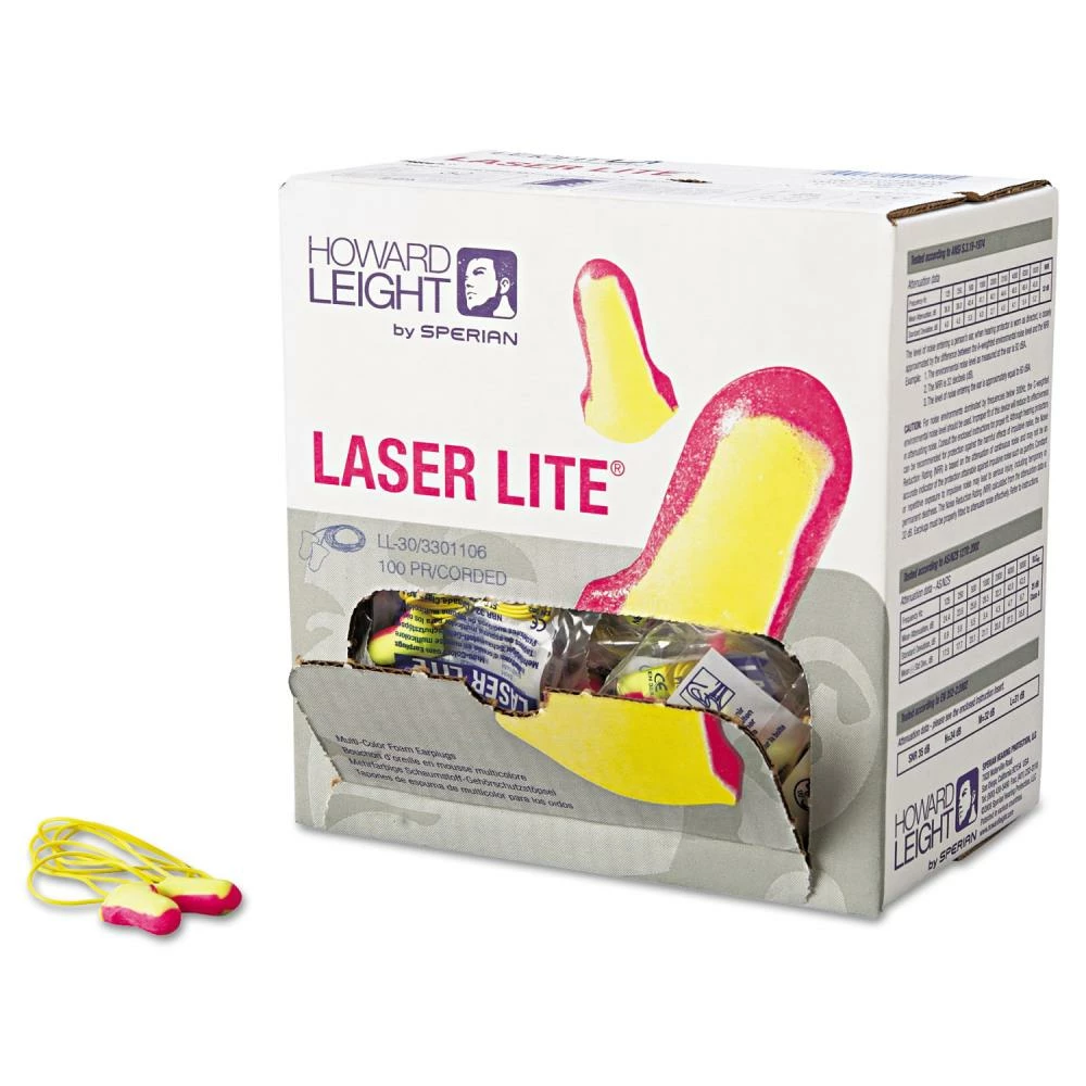 Howard Leight Hearing Protection LL-30 Laser Lite Single-Use Earplugs, Corded, 32NRR, Magenta/Yellow, 100 Pairs 4 Howard Leight Hearing Protection LL-30 Laser Lite Single-Use Earplugs, Corded, 32NRR, Magenta/Yellow, 100 Pairs - Image 4