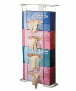 Unimed Safety Accessories Wire Wall-Mount Glove Box Holder, 4-Box, Horizontal, Stainless Steel, White