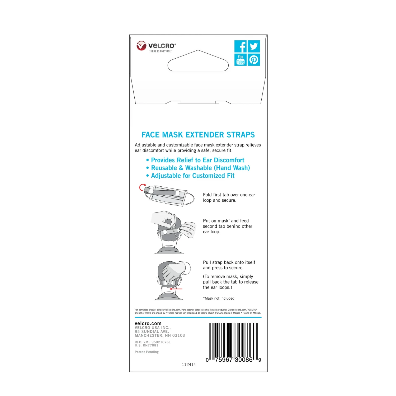 VELCRO Brand Face Masks 4-Pack Reusable Not Rated One Size Fits Most All-purpose Face Mask Extender 2 VELCRO Brand Face Masks 4-Pack Reusable Not Rated One Size Fits Most All-purpose Face Mask Extender - Image 2