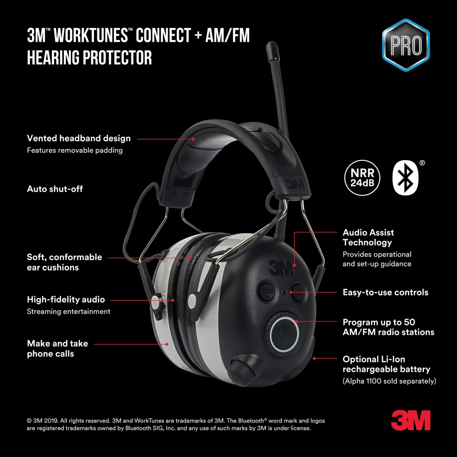 3M WorkTunes Connect + AM/FM Plastic Hearing Protection Earmuffs with with AM/FM Radio Bluetooth Compatibility 11 3M WorkTunes Connect + AM/FM Plastic Hearing Protection Earmuffs with with AM/FM Radio Bluetooth Compatibility - Image 11