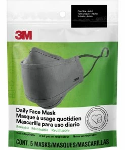 3M Respiratory Protection Daily Face Mask 5-Pack Gray Reusable Not Rated One Size Fits Most All-purpose Face Mask