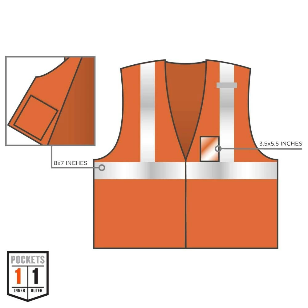 GloWear Safety Vests 2Xl/3Xl Orange Polyester High Visibility Enhanced Visibility (Reflective) Safety Vest 3 GloWear Safety Vests 2Xl/3Xl Orange Polyester High Visibility Enhanced Visibility (Reflective) Safety Vest - Image 3
