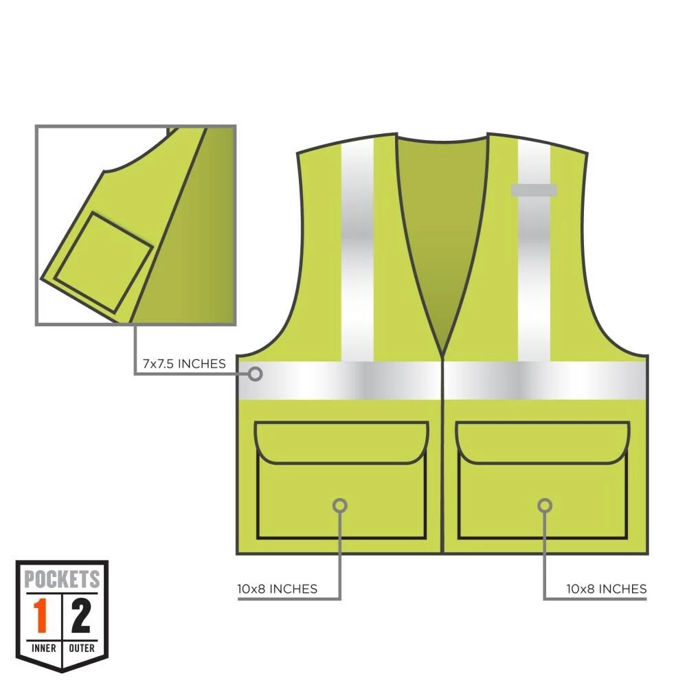 GloWear Safety Vests 2Xl/3Xl Green Polyester High Visibility Enhanced Visibility (Reflective) Safety Vest 5 GloWear Safety Vests 2Xl/3Xl Green Polyester High Visibility Enhanced Visibility (Reflective) Safety Vest - Image 5