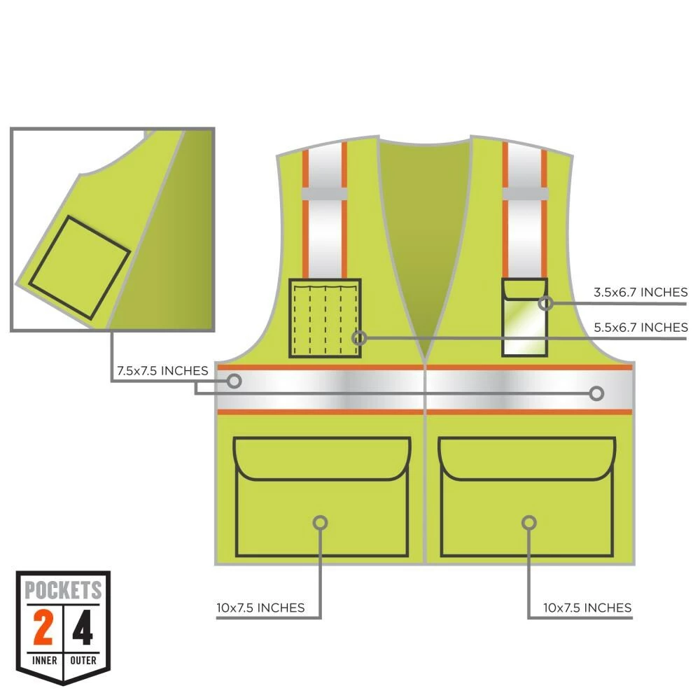 GloWear Safety Vests Large/X-Large Green Polyester High Visibility Enhanced Visibility (Reflective) Safety Vest 3 GloWear Safety Vests Large/X-Large Green Polyester High Visibility Enhanced Visibility (Reflective) Safety Vest - Image 3