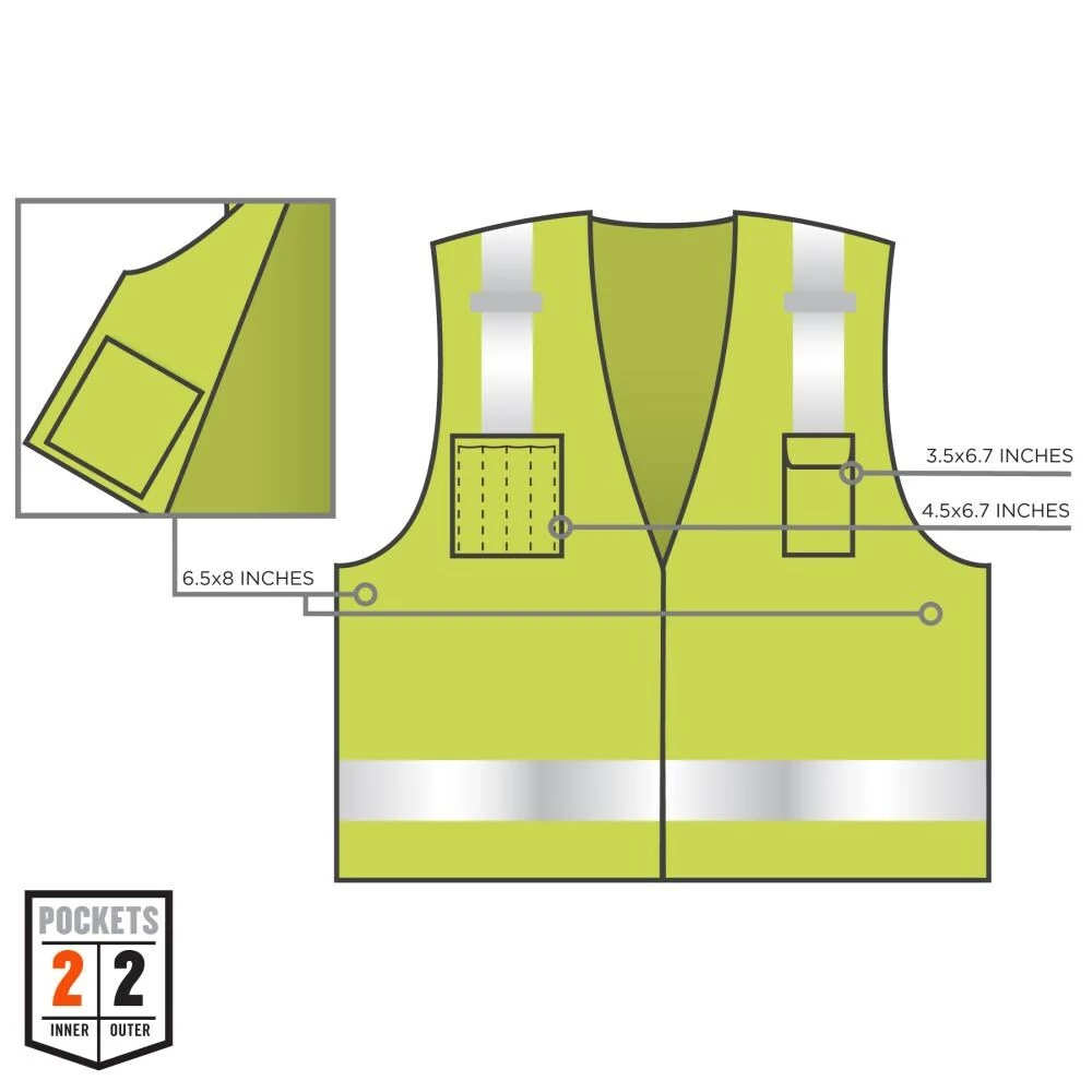 GloWear Safety Vests Large/X-Large Green Polyester High Visibility Enhanced Visibility (Reflective) Safety Vest 5 GloWear Safety Vests Large/X-Large Green Polyester High Visibility Enhanced Visibility (Reflective) Safety Vest - Image 5
