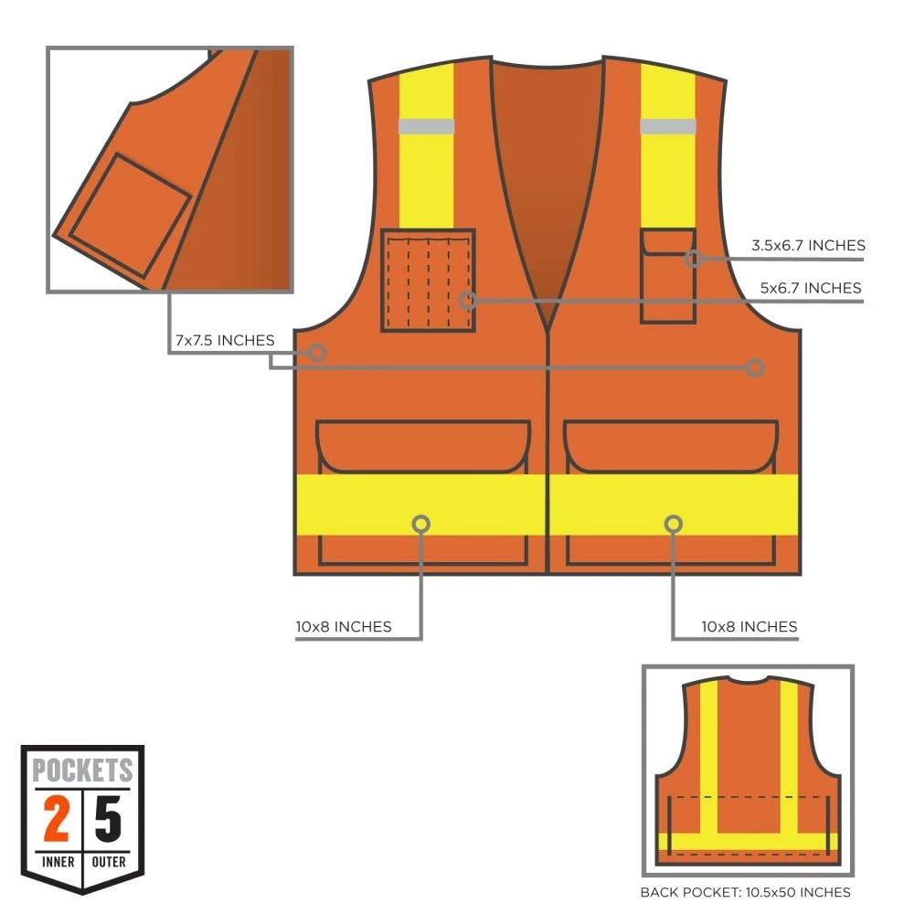 GloWear Safety Vests Large/X-Large Orange Polyester High Visibility Enhanced Visibility (Reflective) Safety Vest 3 GloWear Safety Vests Large/X-Large Orange Polyester High Visibility Enhanced Visibility (Reflective) Safety Vest - Image 3