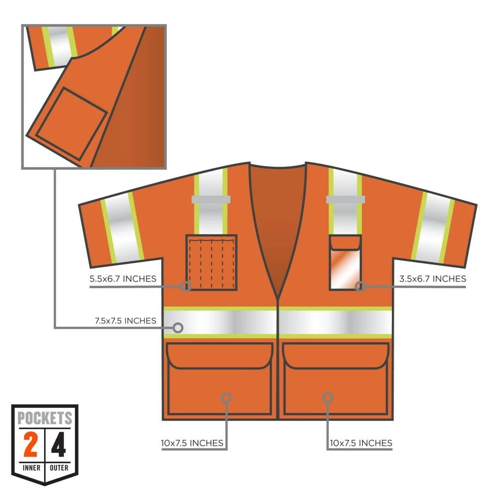 GloWear Safety Vests Small/Medium Orange Polyester High Visibility Enhanced Visibility (Reflective) Safety Vest 4 GloWear Safety Vests Small/Medium Orange Polyester High Visibility Enhanced Visibility (Reflective) Safety Vest - Image 4